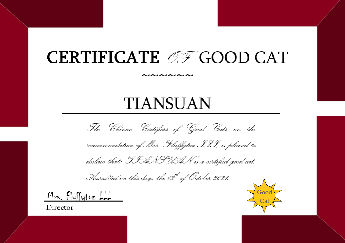 Certified 'Good Cat'